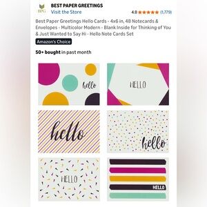 Colorful Hello Note Cards Set